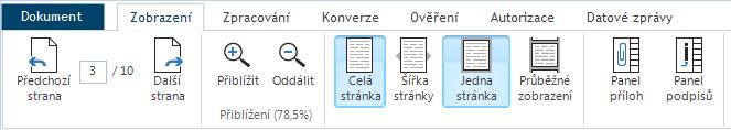6.15. Různé způsoby zobrazení stránek načteného dokumentu Pod záložkou Zobrazení je lišta s tlačítky, jejichž pomocí můžete modifikovat způsob zobrazení načteného PDF dokumentu.