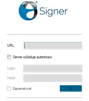Pokud zvolíte přihlášení k serveru organizace, musíte znát URL adresu serveru (URL)a zadat také své přihlašovací jméno (Login) a přístupové heslo
