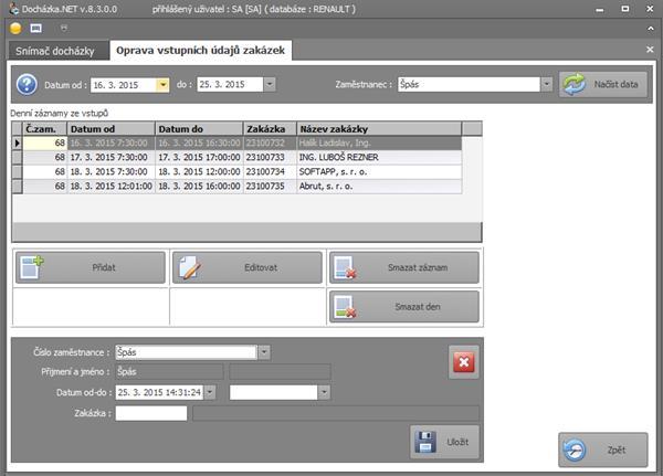 Oprava vstupních údajů zakázek Vstupní údaje zakázek se opravují obdobně, jako denní záznamy ze vstupů.