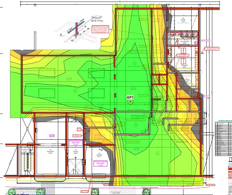 Obr. 7 Budova Vrchlického 1.NP síla signálu RSSI pro 2,4GHz WWW.ALEF.