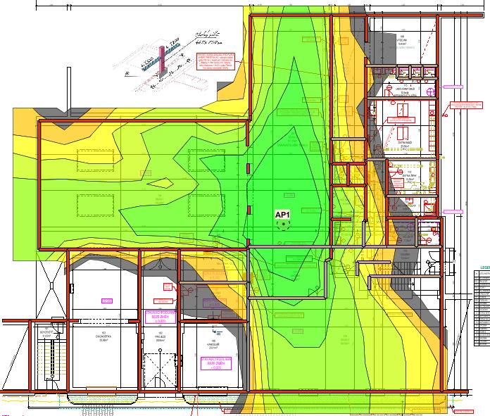 Obr. 8 Budova Vrchlického 1.NP síla signálu RSSI pro 5GHz WWW.ALEF.