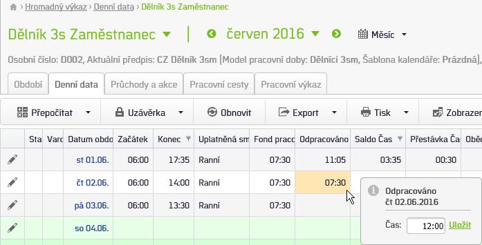 K hodnotě Saldo Čas z minula se přičte saldo z aktuálního měsíce a to je uvedené v položce Saldo Čas a Saldo Čas Převod.