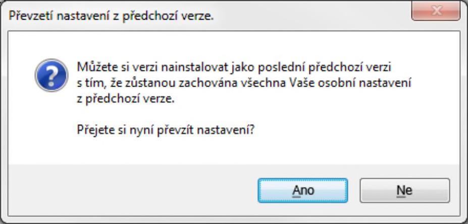 Popis instalace 2. První instalace s již nainstalovanou předešlou verzí Převzetí dat z předešlé verze Zde máte umožněno převzít data z předešlé instalované verze.