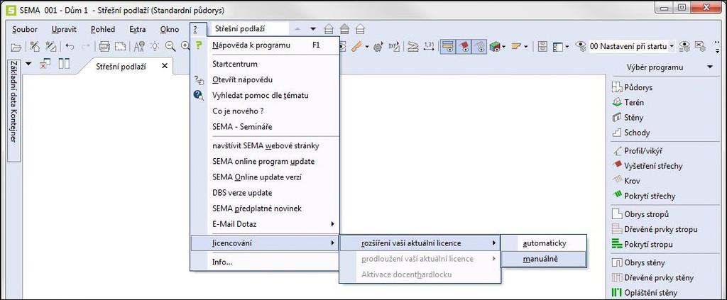 Po startu programu klikněte na horní liště na "?