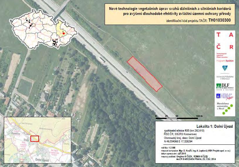 Mapa experimentálních lokalit na dálničních svazích s