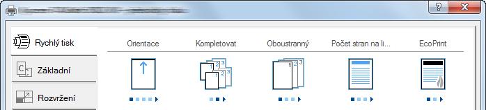 Když kliknete na některou ikonu, změní se na obrázek podobný výslednému tisku a použije dané natavení. Karta [Základní] Tato karta seskupuje základní funkce, které jsou používány nejčastěji.