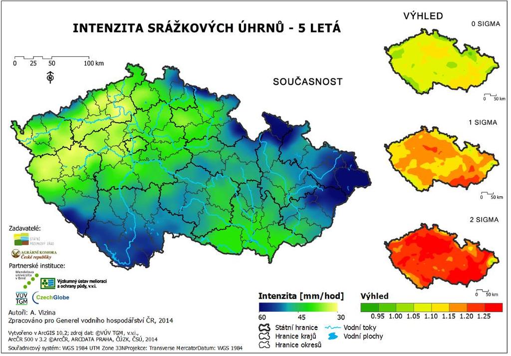 Obrázek 49 5letá průměrná intenzita srážkové události Zdroj: (Trnka., 2015) 4.3.
