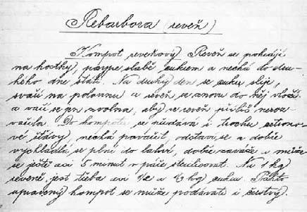 6 Rebarbora (reveň) Kompot reveňový. Reveň se pokrájí na kostky, posype slabě cukrem a nechá do druhého dne státi.