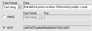 v různých aplikacích pro kontrolu integrity nebo ukládání hesel. MD5 vytváří otisk o velikosti 128 bitů. MD5, je jiţ prolomená funkce a to od srpna roku 2004. (84, 82) Obrázek č. 4.