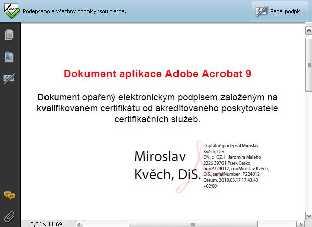 Obrázek č. 12: Elektronicky podepsaný PDF dokument.