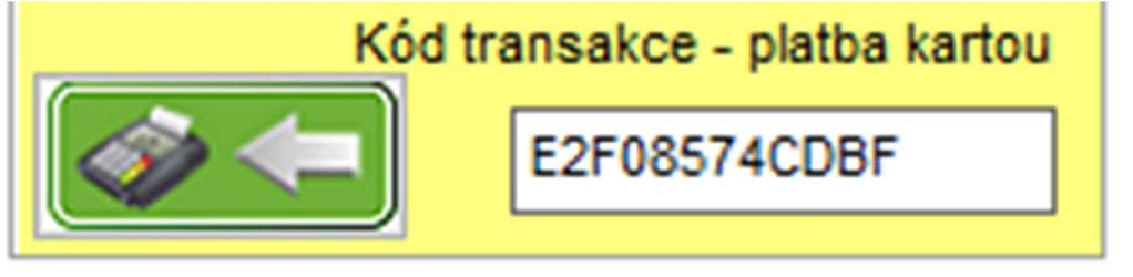 Jakmile proběhne platba kartou na platebním terminálu, platební terminál pošle zpět kód transakce, který se vyplní do pole Kód transakce platba kartou v
