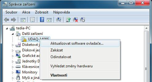 2) Otevřete Správce zařízení (Start -> Ovládací panely -> Hardware a zvuk -> Správce zařízení) 3) Ve Správci zařízení v sekci Další zařízení naleznete položku s vykřičníkem ve žlutém poli, který