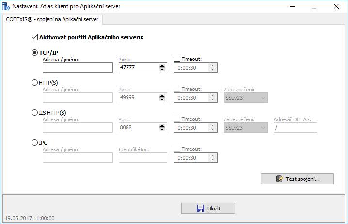 CODE- XIS, kdy v průběhu instalace je nutné nastavit parametry připojení k serverové části.