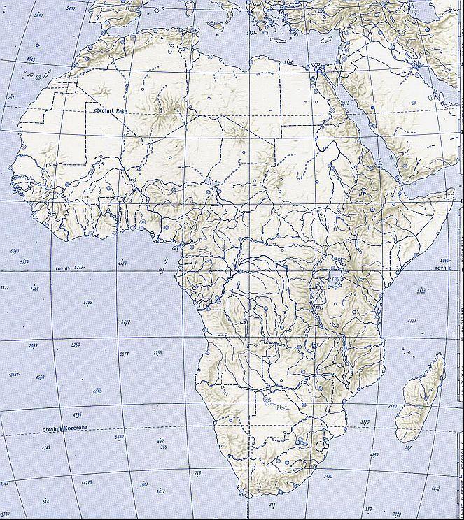 11. AFRIKA I. POVRCH 1. Do mapky vyznač číslem (popřípadě kroužkem a číslem) dané pojmy uvedené pod mapou.