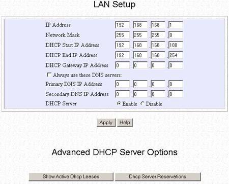 LAN Setup Zde můžete změnit adresu routeru, rozsah vnitřní sítě, zapnout/vypnout DHCP server v routeru, nastavit DNS pro klienty