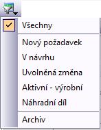 4.1 Ikona Zobrazit dle stavu Pomocí ikony je možno zobrazit v seznamu dílů buď všechny stavy ( nearchivní ) nebo pouze vybraný konkrétní stav. POZOR!