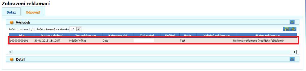 Požadavek na zobrazení odešleme tlačítkem Odeslat.