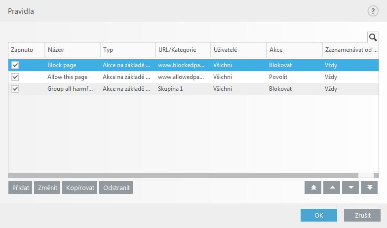 Následně vyberte možnost Zapnout filtrování obsahu webu pro aktivaci Filtrování obsahu webu. Kliknutím na Změnit na řádku Pravidla získáte přístup k Editoru pravidel.