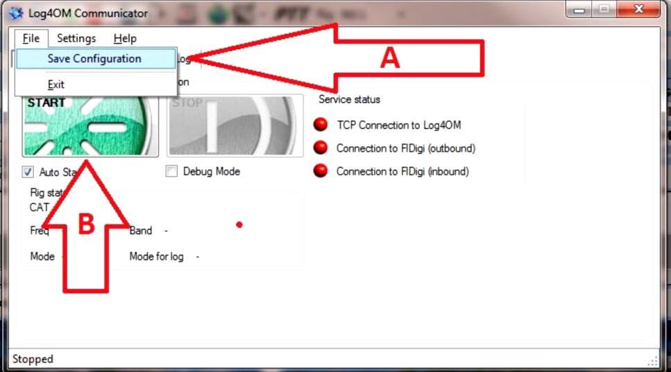 A - Uložte konfiguraci B - Restartujte Communicator Minimalizujte okno