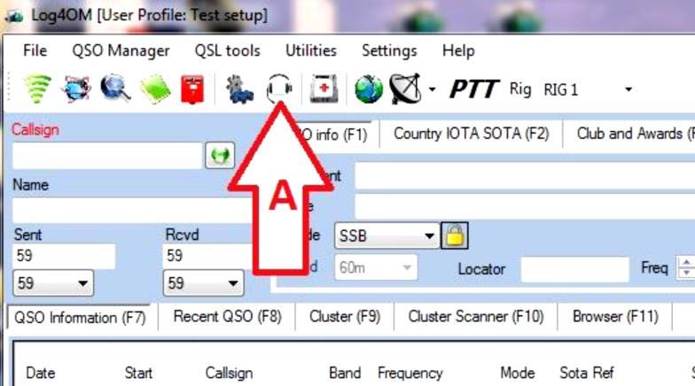 Připojení k transceiveru Chcete-li otevřít okno "Radio Connection", klepněte na