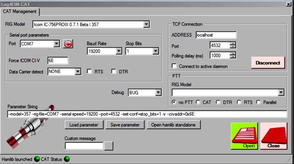 Hamlib control: OmniRig control: V okně Options (Settings) přejděte na kartu CAT & Cluster a vyberte možnost Omnirig viz obrázek: