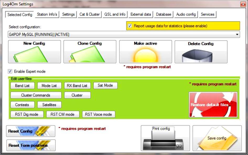 Úprava uživatelských souborů Zaškrtnutím políčka "Enable Expert Mode" v záložce "Selected Config" v nabídce "Settings" je možné v