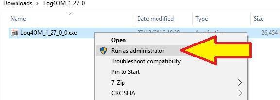 Začínáme Instalace Log4OM Log4OM musí být nainstalován ve Windows 10 jako správce, pokud není takto nainstalován, některé funkce nebudou fungovat!