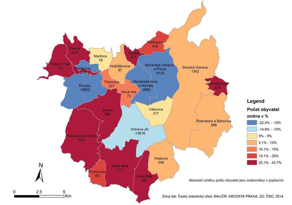 Obrázek 19: Změna počtu obyvatel v Ostravě v období 1991-2011 3.1.3 VĚK A ZDRAVÍ Vedle místa bydliště je dalším klíčovým rizikovým faktorem s ohledem na klimatické změny věk, popř. zdraví.
