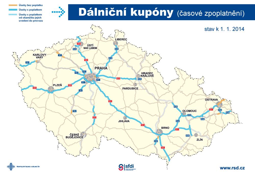 Tollable road network since January 1 st, 2014 Vehicles must have valid traffic insurance. The green card system applies in Czech Republic. 11.