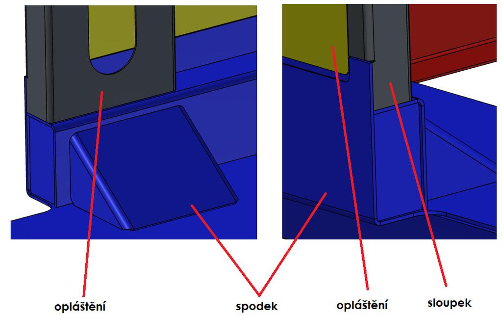 Obrázek 40 - detail napojení bočnice a spodku v oblasti dveří Obrázek 41 - napojení bočnice a spodku