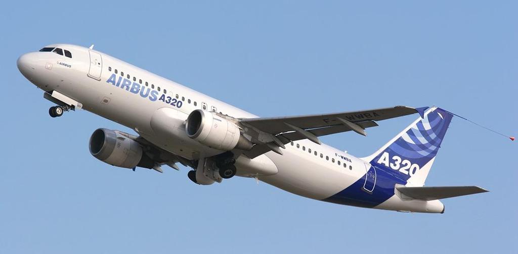 5.5 Airbus A (318, 319, 320, 321) (dvoumotorové letadlo) Jedná se o letouny pro krátké až střední tratě. Jde o nejpoužívanější a nejznámější Airbus.