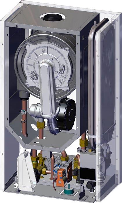 THERM KDZN THERM KDCN - kondenzační kotel pro vytápění a průtokový ohřev teplé vody, provedení turbo - Kondenzační těleso - Ventilátor - Teplotní sonda topení - Expanzní nádoba topení -
