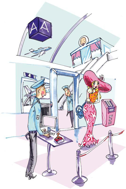AT THE AIRPORT (IN THE DEPARTURE HALL) room for mothers with children [ru:m fo: moθә:s wiθ ildrn] místnost pro matky s dětmi metal detector [ metl di tektә(r)] detekční rám gate [geit]
