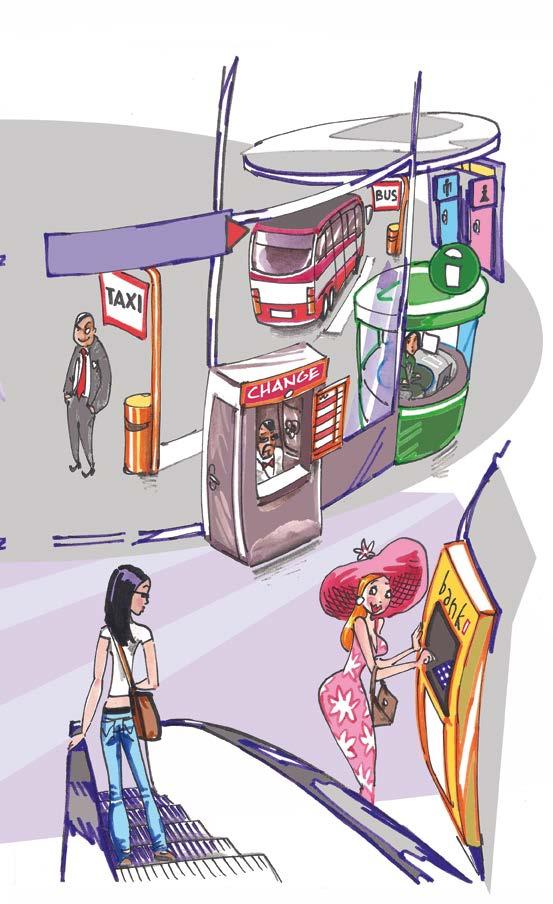 NA LETIŠTI (PŘÍLETOVÁ HALA) taxi rank [ tæksi raŋk] stanoviště taxíků (sign) transfers [sain trans fә:z] (cedulka) tranzit bus stop [ bas stop] zastávka autobusů toilets [