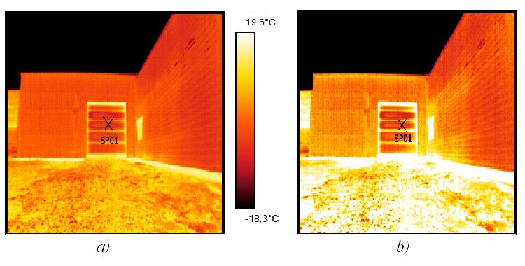 Měření v exteriéru: ε Termogram pláště budovy: a) zadání při změně emisivity o +5 % b) zadání při změně emisivity o 50 % 41/48 Sledované parametry Maximální teplota termogramu [ C] Minimální teplota