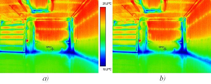 interiéru: t L a t g Termogram interiéru výrobní haly: a) zdánlivě odražená teplota je rovna teplotě měřenou kulovým teploměrem b) zadání při změně odražené zdánlivé teploty za teplotu vzduchu