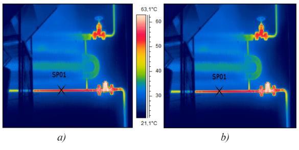 Měření v interiéru: t p < 100 C Termogram parního otopného tělesa: a) zadání při změně odražené zdánlivé teploty na 35 C b) zadání při změně emisivity o 10 % 44/48 Sledované parametry Maximální