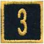 číslo oddílu výška 2,5 cm; šířka dle čísla 2,5-3,5 cm; výška číslic, písmen 1,5 cm podklad v barvě košile, číslice, písmena a olemování žluté, v textu číslo oddílu, RS nebo OS