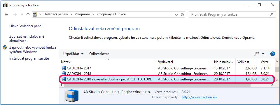 Odinstalace slovenského doplňku Slovenský doplněk pro CADKON+ 2018 lze zpětně samostatně odinstalovat. 1.