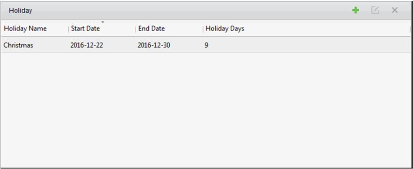 14.3.4 Nastavení svátků 1. Pro vstup do rozhraní základního nastavení klikněte na Holiday Settings. 2. Pro zobrazení dialogového okna přidání svátků klikněte na. 3. Nastavte související parametry.
