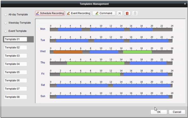 4. Click OK to save the settings. Můžete kliknout na položku Save as Schedule Template v rozhraní vlastního plánu, a potom je možno vlastní šablonu uložit jako šablonu 01 až 08.