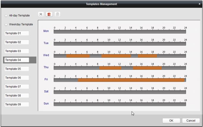4. Click OK to save the settings. Můžete kliknout na položku Save as Schedule Template v rozhraní vlastního plánu, a potom je možno vlastní šablonu uložit jako šablonu 01 až 09.