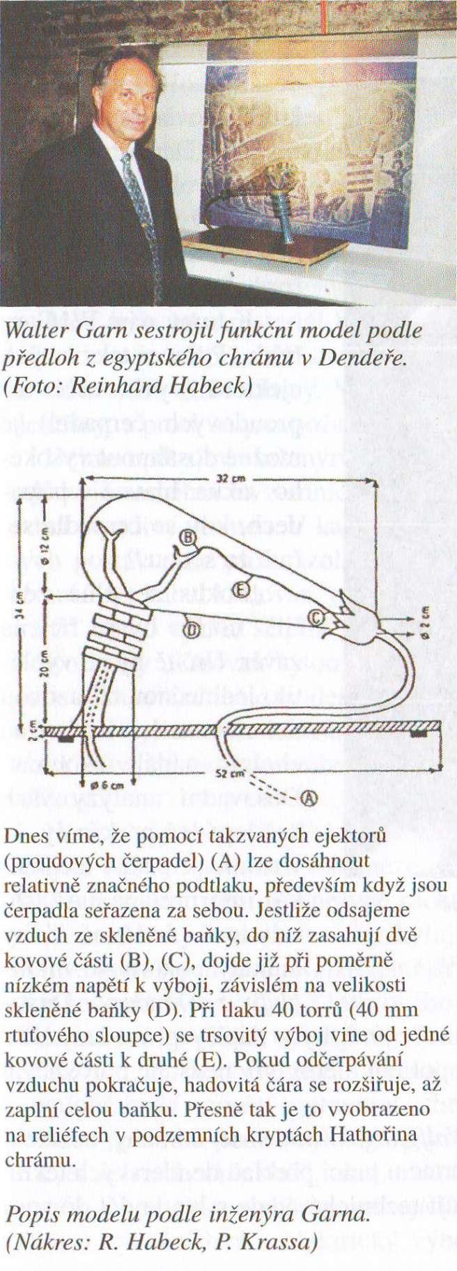 291 takovýto výjev nakreslit bez alespoň základních znalostí elektrotechniky f ť To však nebylo všechno. Inženýr Garn zkonstruoval podle staroegyptských vzorů naprosto přesný, plně funkční model!