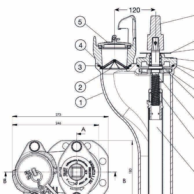 AVK PODZEMNÍ HYDRANT 12.1.3 Jednoduchý uzávěr (K7) 35/31 Technický popis 1. Tělo Tvárná litina min. GJS-400-15(GGG-40) 2. O-kroužek EPDM pryž 3. Víčko Litina GJL-250 4. Závlačka Nerezová ocel 5.