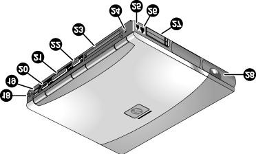Začínáme s notebookem HP Části počítače Pohled zezadu 18. Port pro klávesnici PS/2 nebo myš PS/2 (podporuje adaptér Y). 19. Dva porty USB (Universal Serial Bus). 20. Sériový port (COM1).