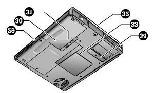 Začínáme s notebookem HP Části počítače Pohled zdola 29. Pozice pro moduly plug-in.
