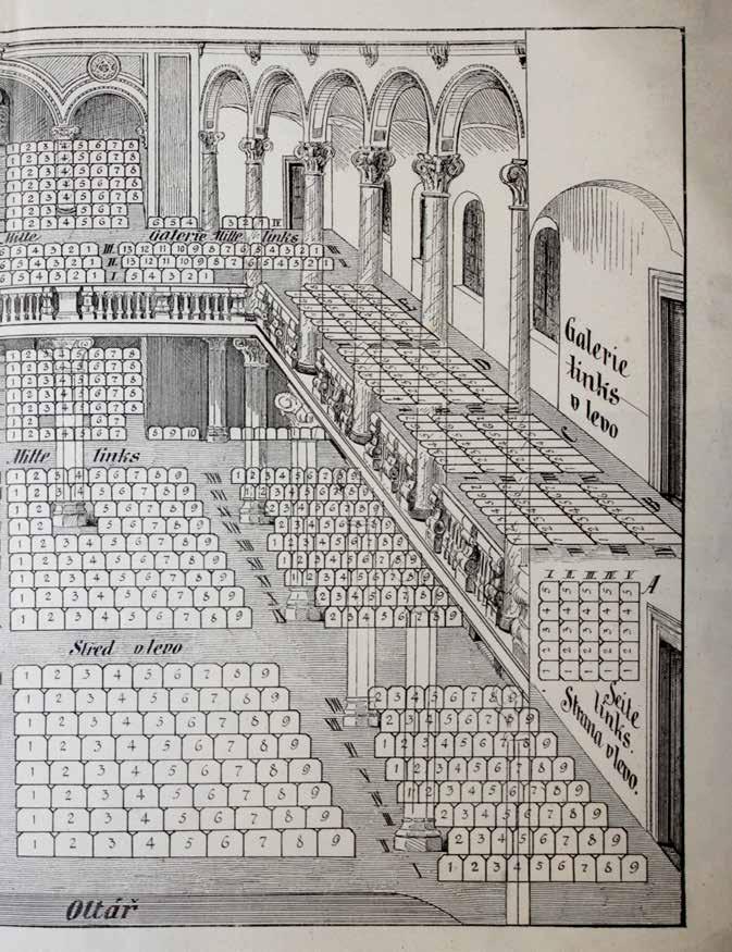 Layout of seats at the Vinohrady synagogue.