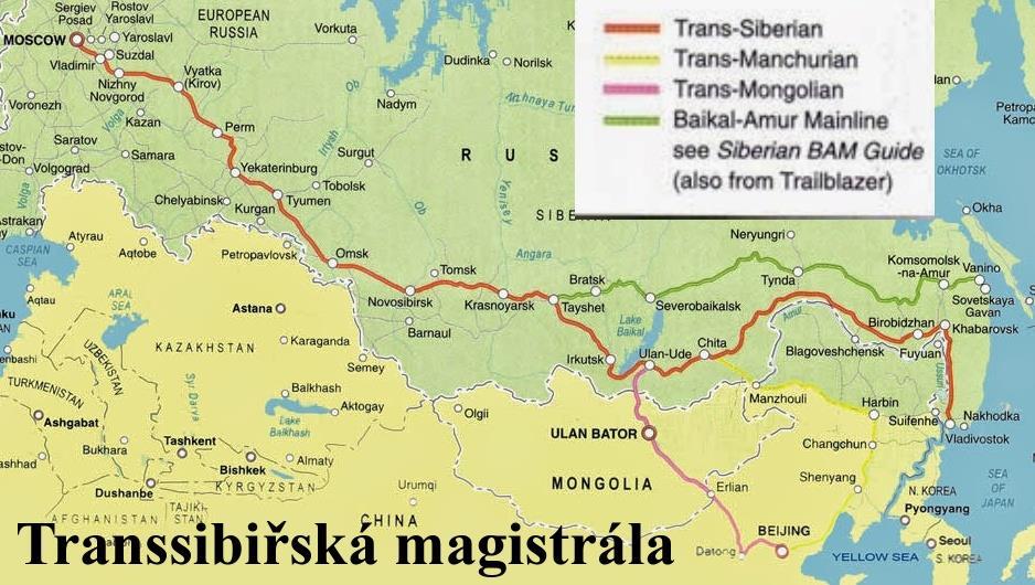 Obrázek 18 Transsibiřská magistrála (Cinek, 2015), upraveno autorem Dnes se přepravy uskutečňují v tzv. režimu door to door.