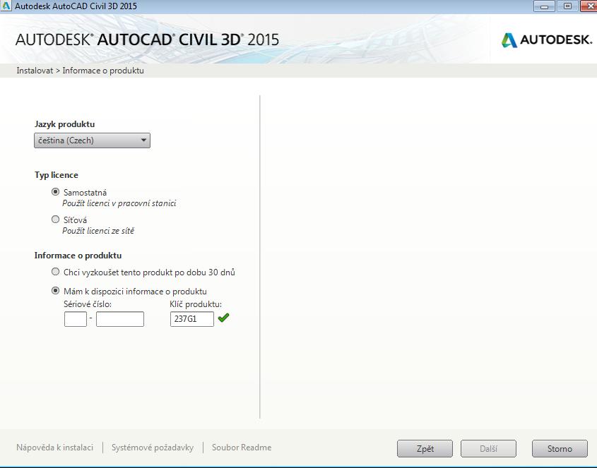 3. Zvolení typu licence a zadání sériového čísla produktu Zvolte typ licence a zadejte sériové číslo včetně klíče