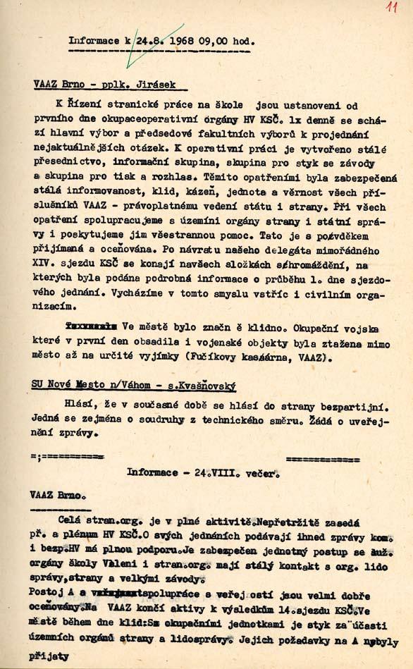 VI. Armáda v srpnu 1968 101 Průběžná